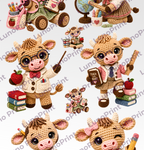 Teacher DTF Gang Sheet, 23x40 in. Crochet Cows Ready-to-press Heat transfers