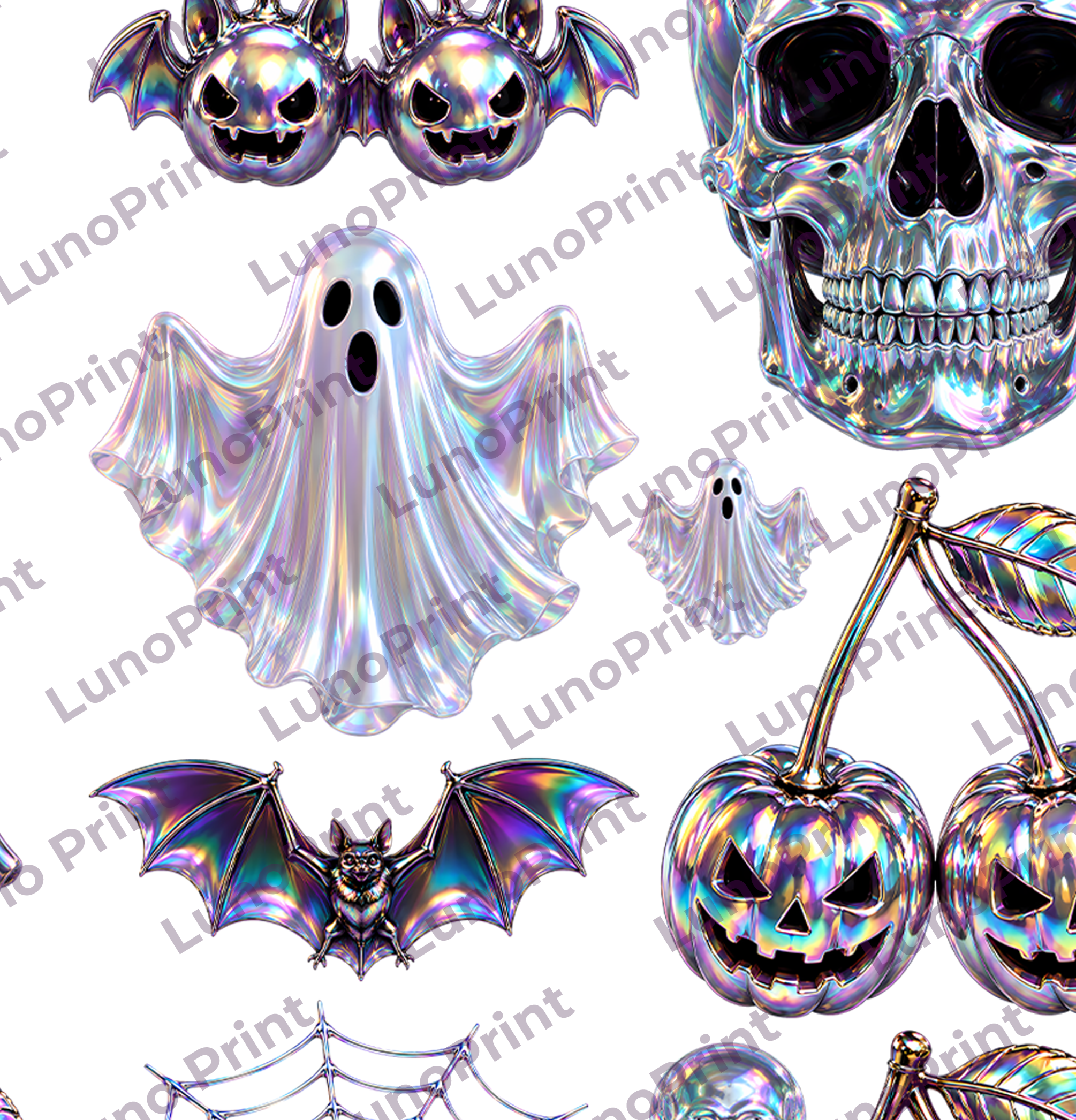 Holographic Halloween DTF Gang Sheet, 23x46.5 in. Realistic Heat transfers