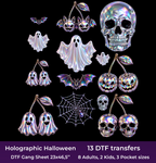 Holographic Halloween DTF Gang Sheet, 23x46.5 in. Realistic Heat transfers