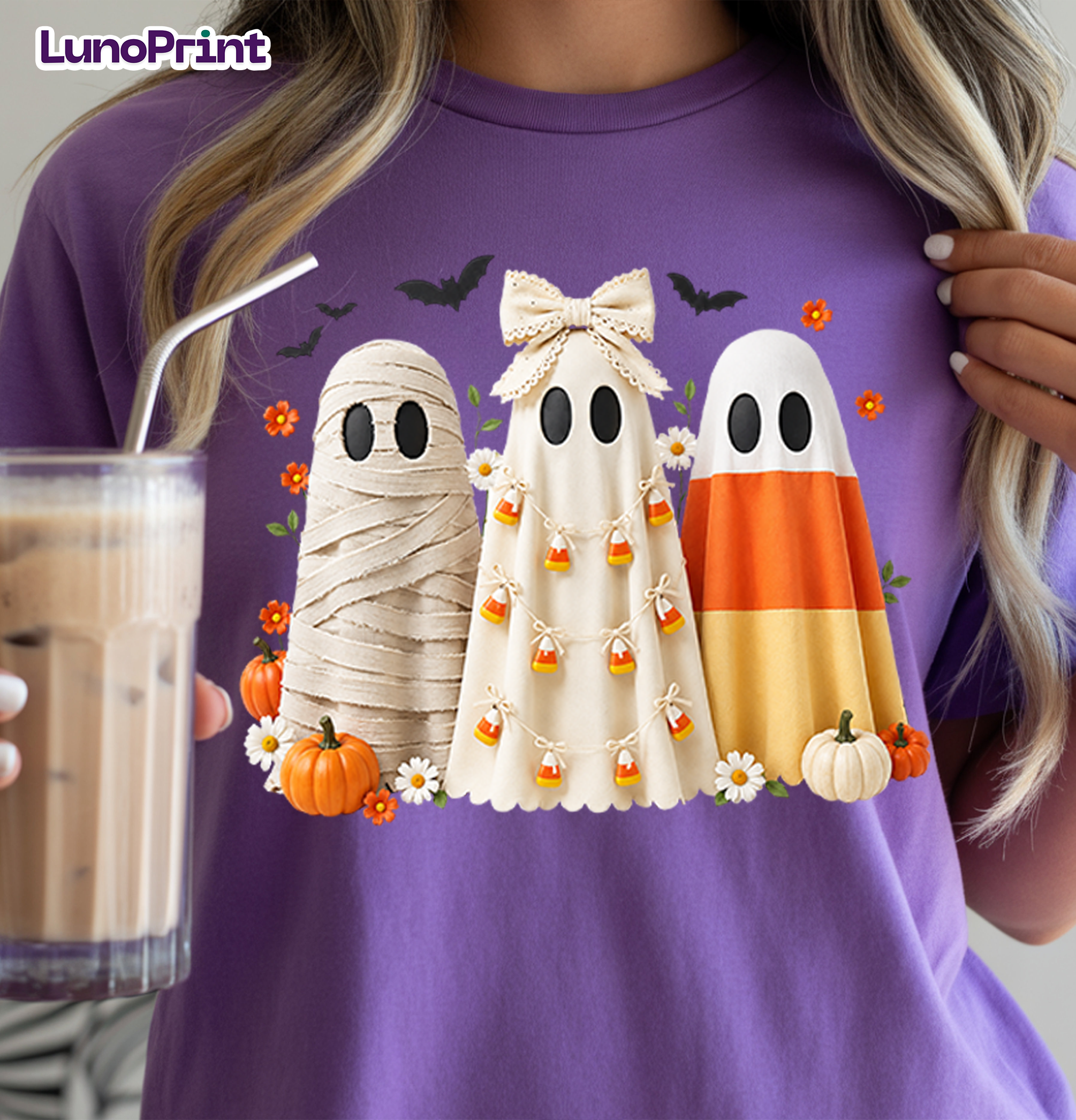 Halloween Ghost DTF Gang Sheet, 23x50 in. Realistic Heat transfers