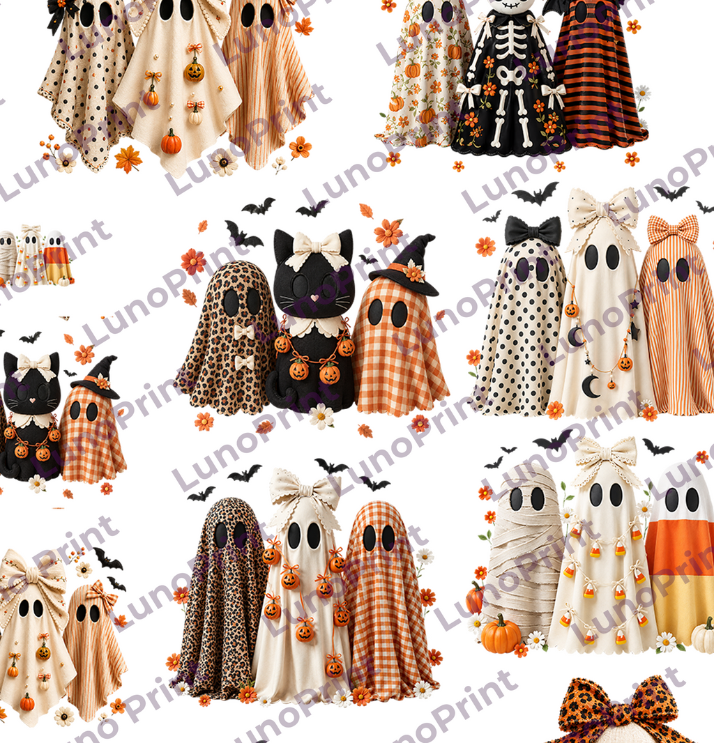 Halloween Ghost DTF Gang Sheet, 23x50 in. Realistic Heat transfers