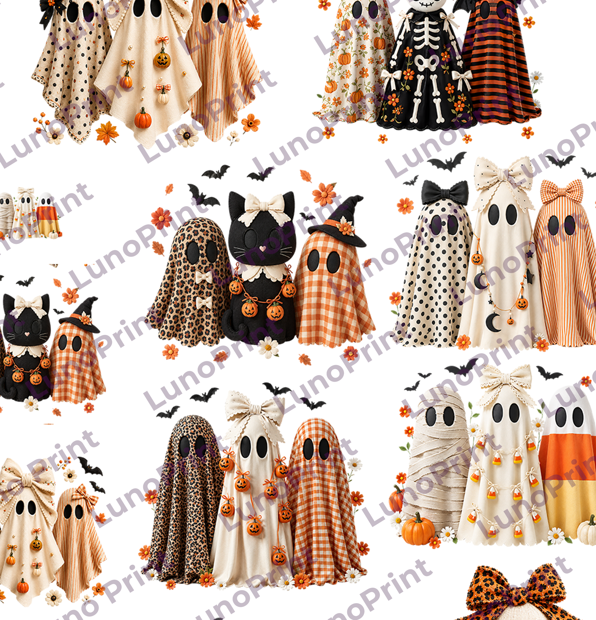 Halloween Ghost DTF Gang Sheet, 23x50 in. Realistic Heat transfers