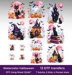 Watercolor Halloween DTF Gang Sheet, 23x50 in. Cute Heat transfers