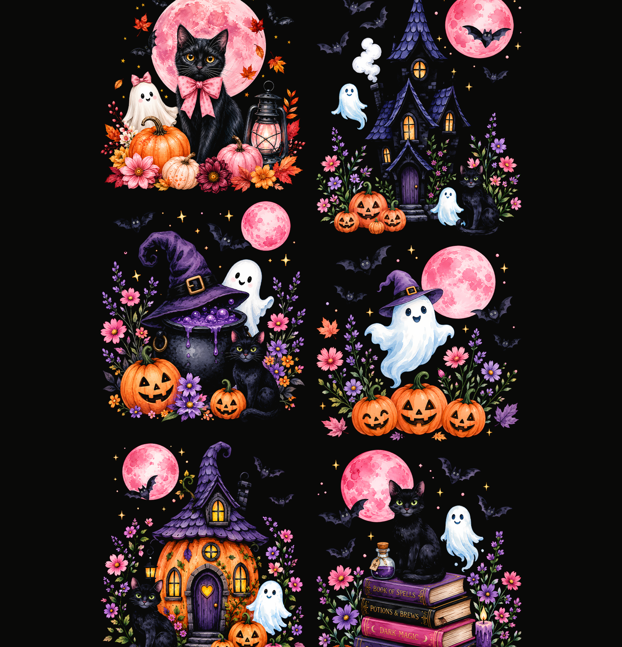 Watercolor Halloween Halftone DTF Gang Sheet, 23x38 in. Ready-to-press Heat transfers