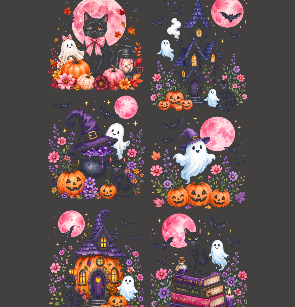 Watercolor Halloween Halftone DTF Gang Sheet, 23x38 in. Ready-to-press Heat transfers