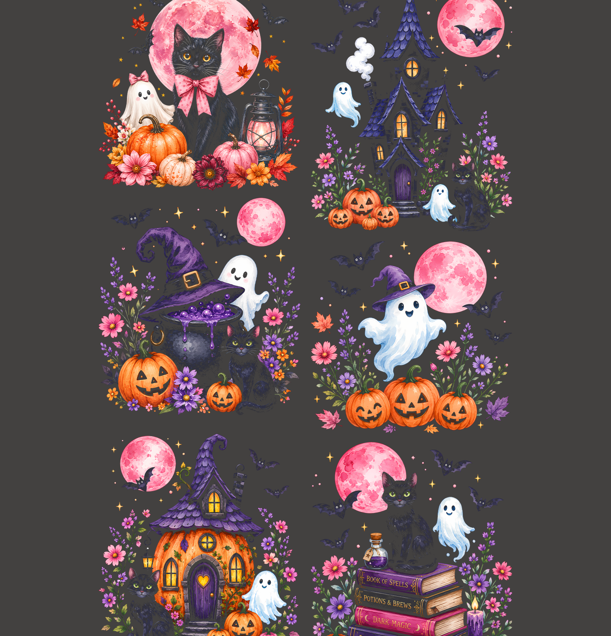 Watercolor Halloween Halftone DTF Gang Sheet, 23x38 in. Ready-to-press Heat transfers