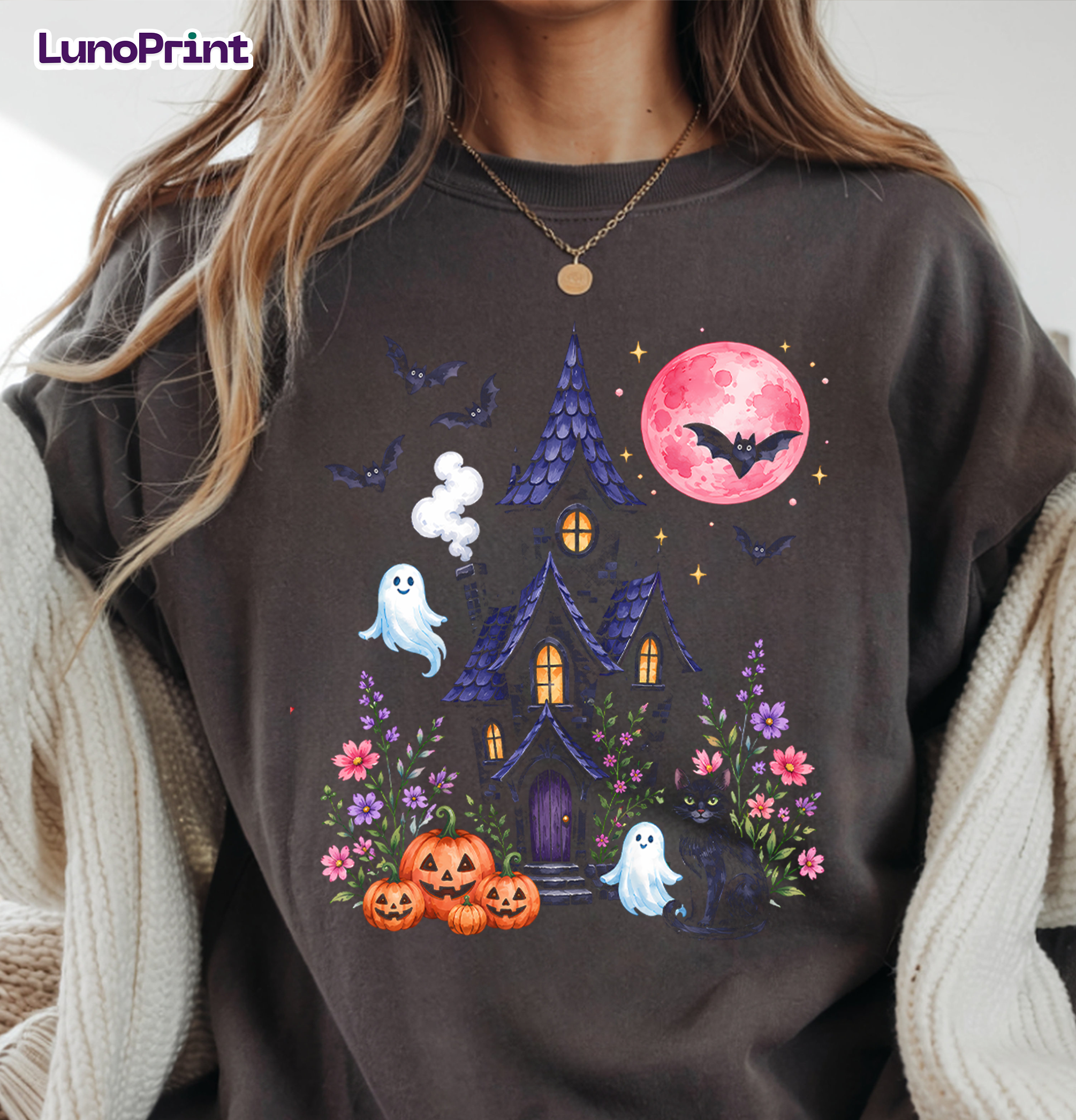 Watercolor Halloween Halftone DTF Gang Sheet, 23x38 in. Ready-to-press Heat transfers