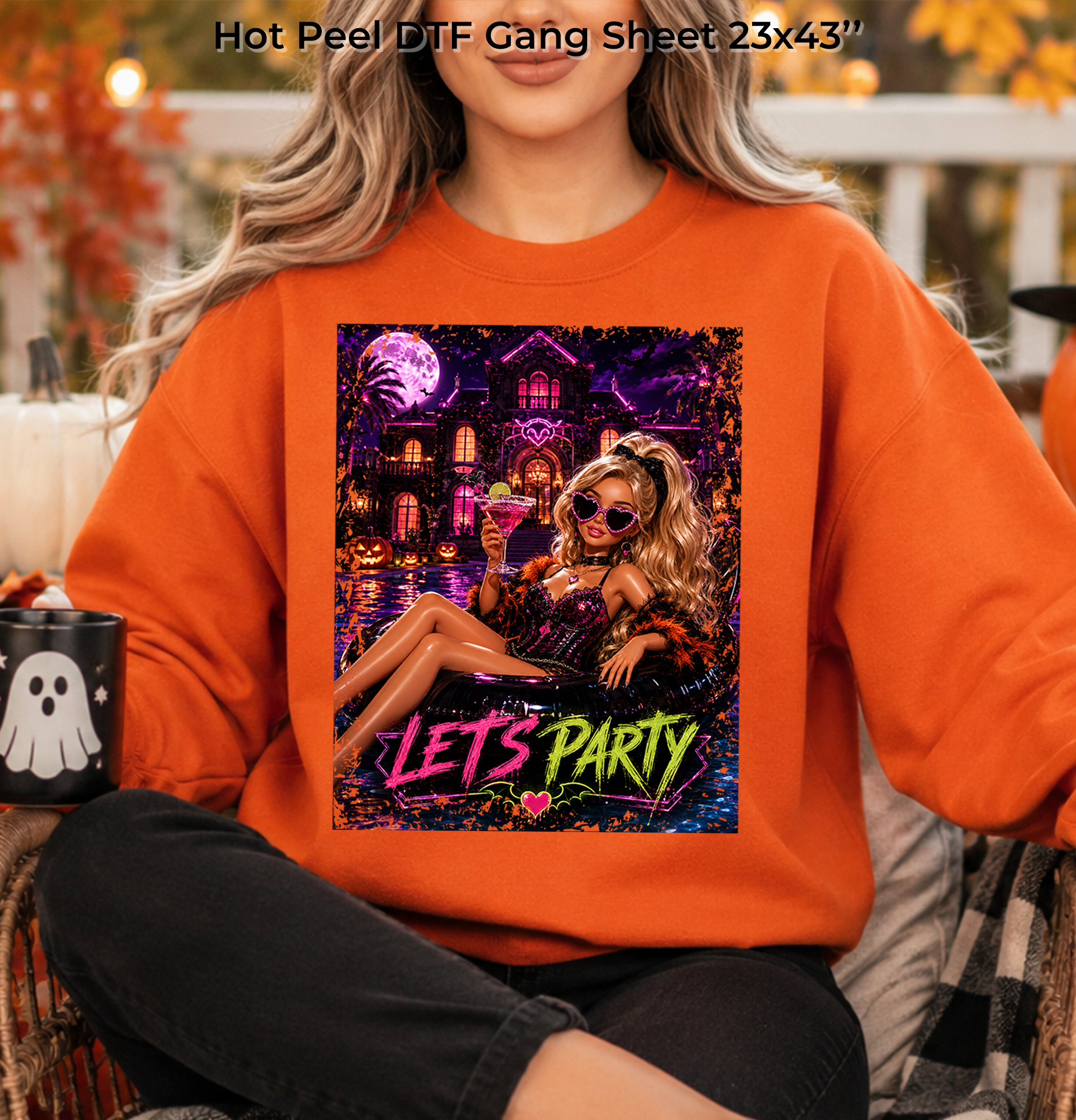 Lets Party DTF Gang Sheet, 23x43 in. Halloween Doll Ready-to-Press Heat transfers