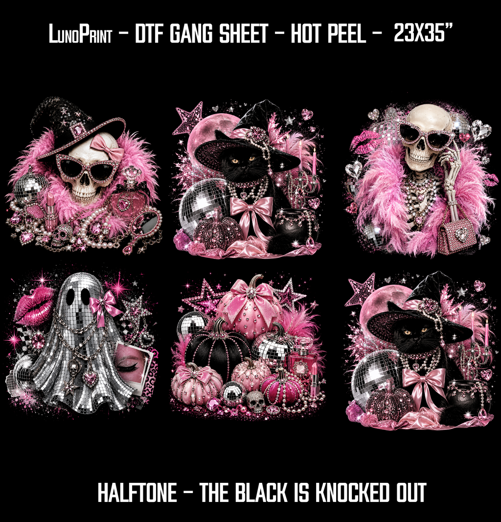 Halftone Glam Halloween DTF Gang Sheet, 23x35 in. Ready to Press Heat transfers