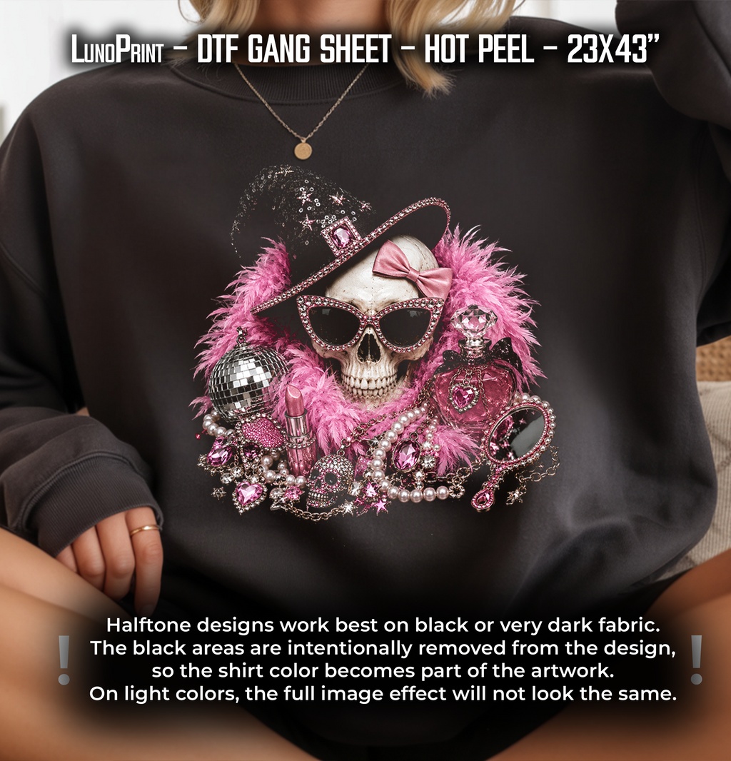 Halftone Glam Halloween DTF Gang Sheet, 23x35 in. Ready to Press Heat transfers