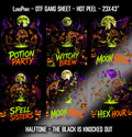 Halftone Spell Sisters DTF Gang Sheet, 23x43 in. Trendy Halloween Doll Ready-to-Press Heat transfers