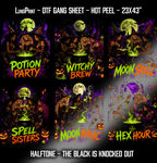 Halftone Spell Sisters DTF Gang Sheet, 23x43 in. Trendy Halloween Doll Ready-to-Press Heat transfers