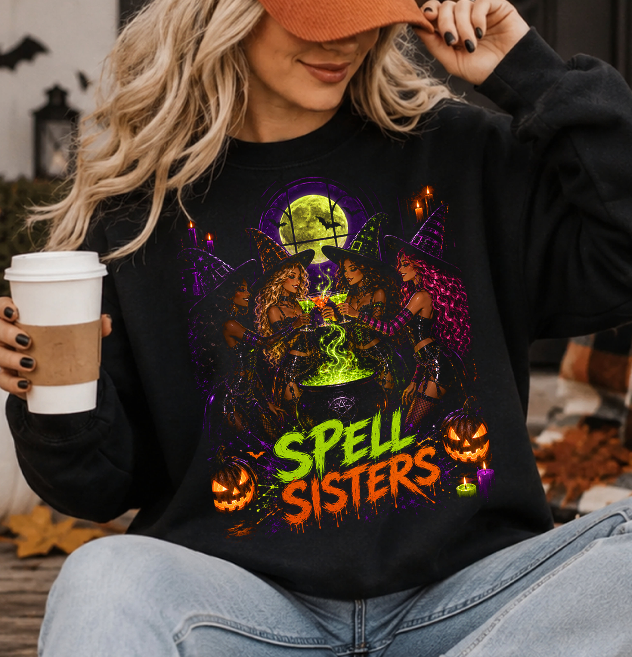 Halftone Spell Sisters DTF Gang Sheet, 23x43 in. Trendy Halloween Doll Ready-to-Press Heat transfers