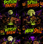 Halftone Spell Sisters DTF Gang Sheet, 23x43 in. Trendy Halloween Doll Ready-to-Press Heat transfers