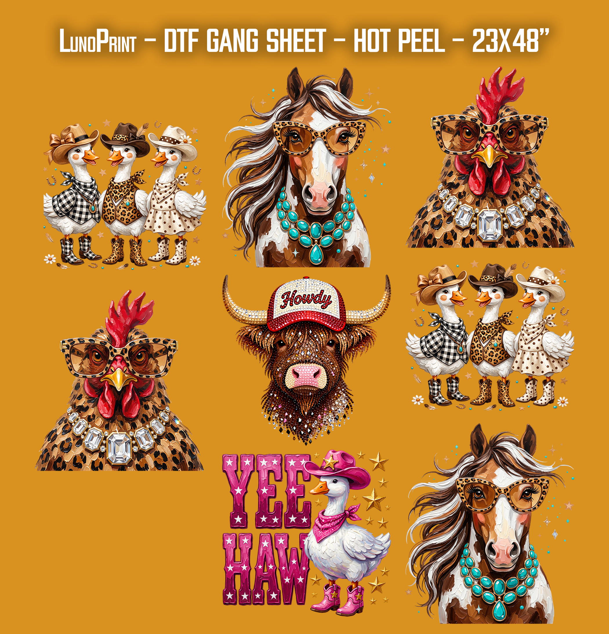 Leopard Western DTF Gang Sheet, 23x47 in. Ready to Press Heat transfers
