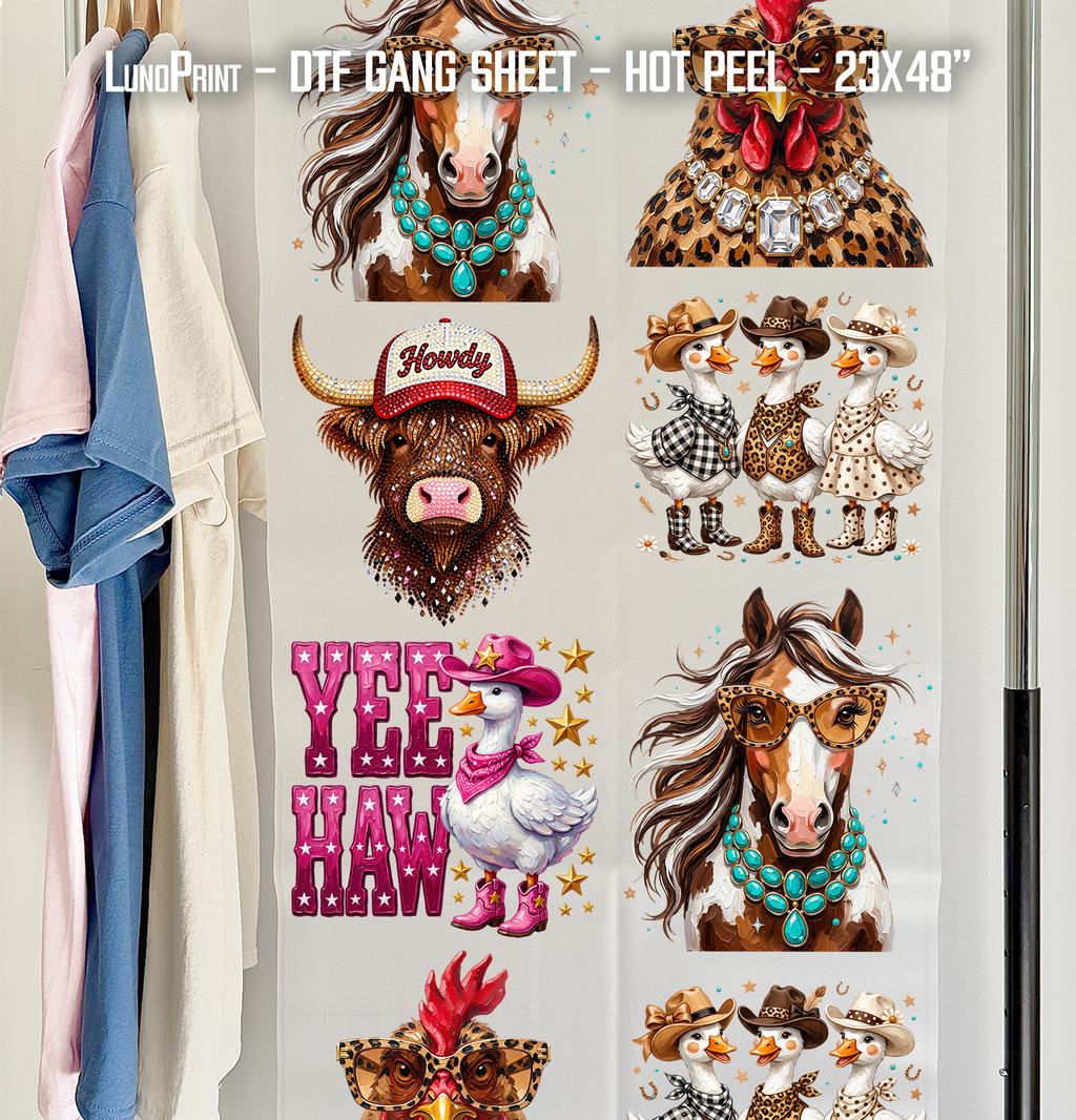 Leopard Western DTF Gang Sheet, 23x47 in. Ready to Press Heat transfers