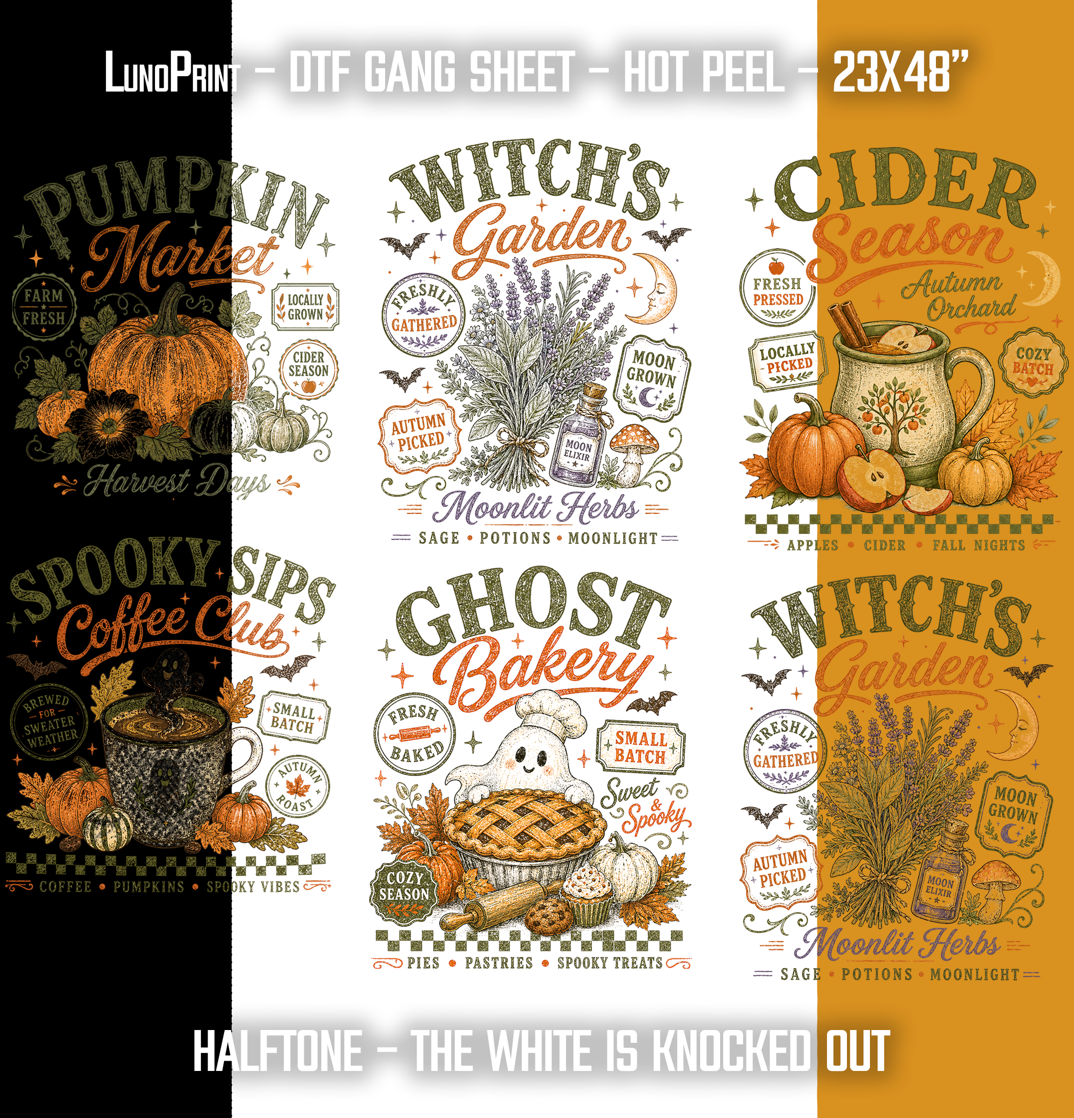 HALFTONE Halloween DTF Gang Sheet 23x40 in. Ready-to-press Heat transfers