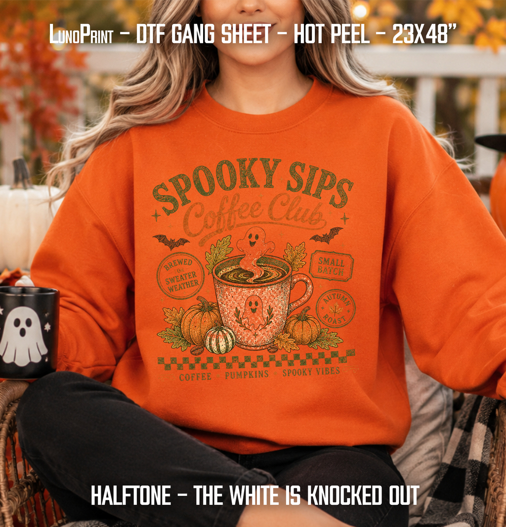 HALFTONE Halloween DTF Gang Sheet 23x40 in. Ready-to-press Heat transfers