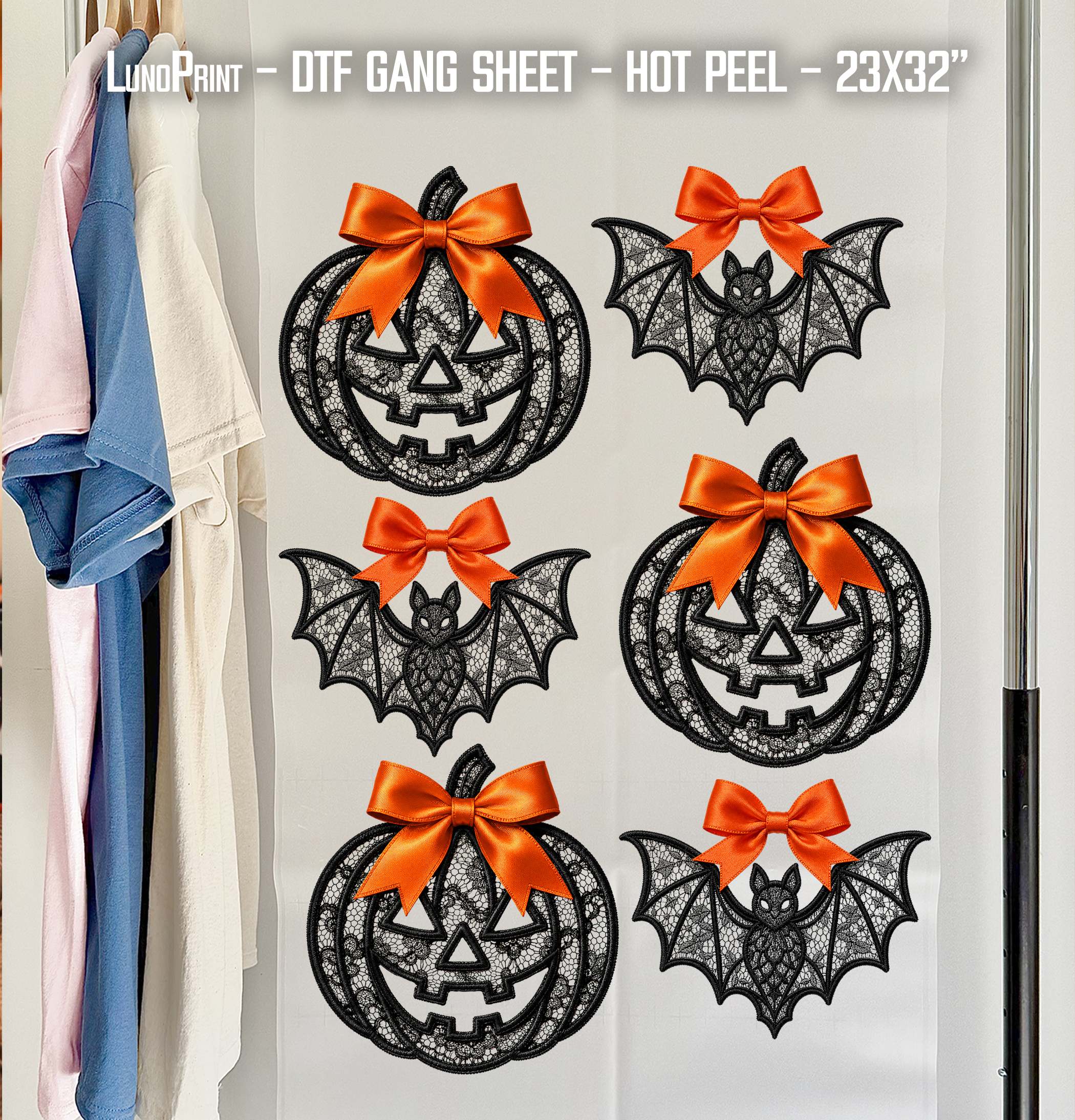 Halloween Lace DTF Gang Sheet 23x32 in. Ready-to-press Heat transfers