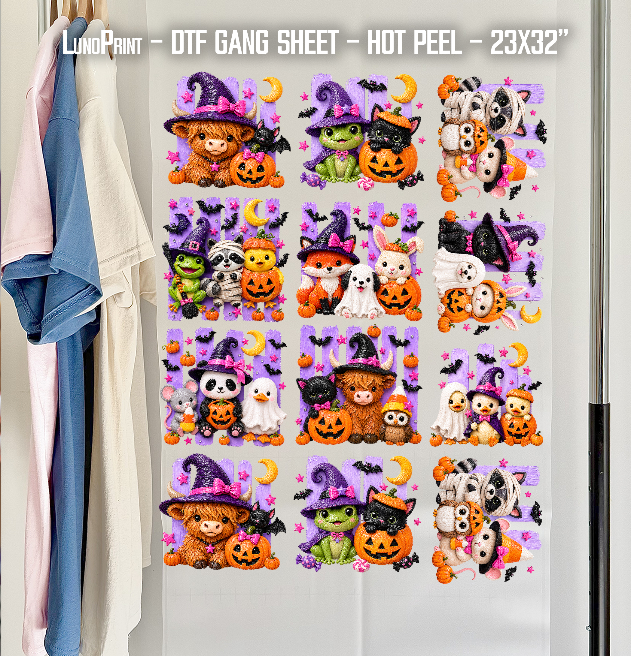 Halloween Friends DTF Gang Sheet 23x30 in. Cute Ready-to-press Heat transfers