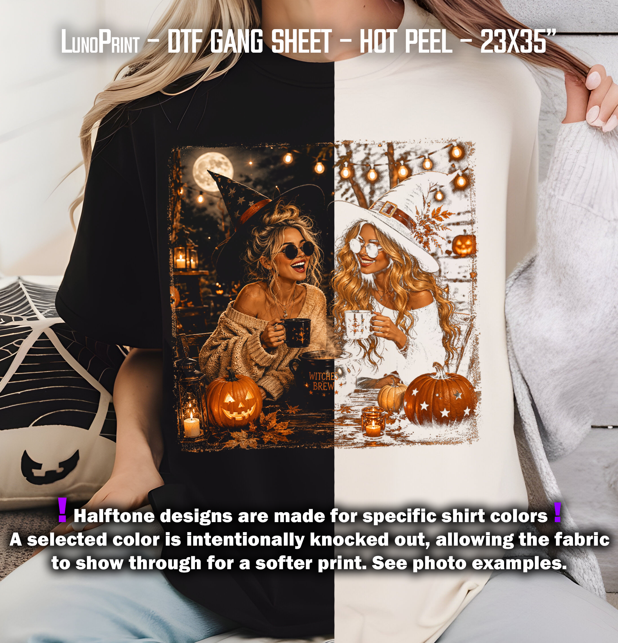 HALFTONE Halloween DTF Gang Sheet 23x35 in. Ready-to-press Heat transfers