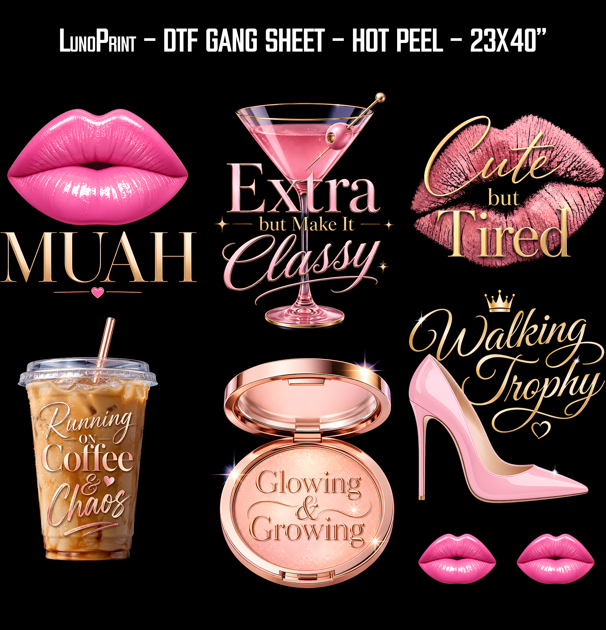 Muah DTF Gang Sheet 23x40 in. Girly Ready-to-press Heat transfers