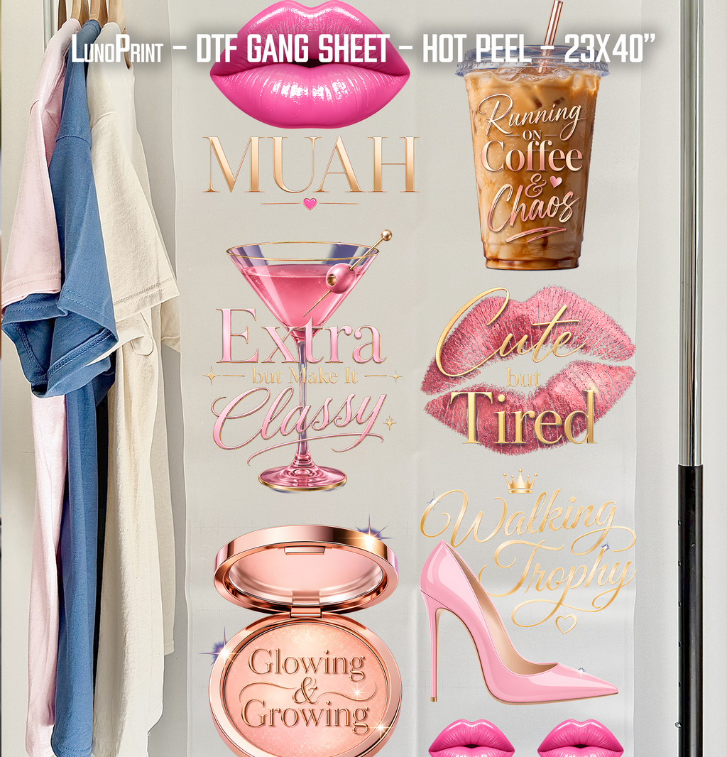 Muah DTF Gang Sheet 23x40 in. Girly Ready-to-press Heat transfers
