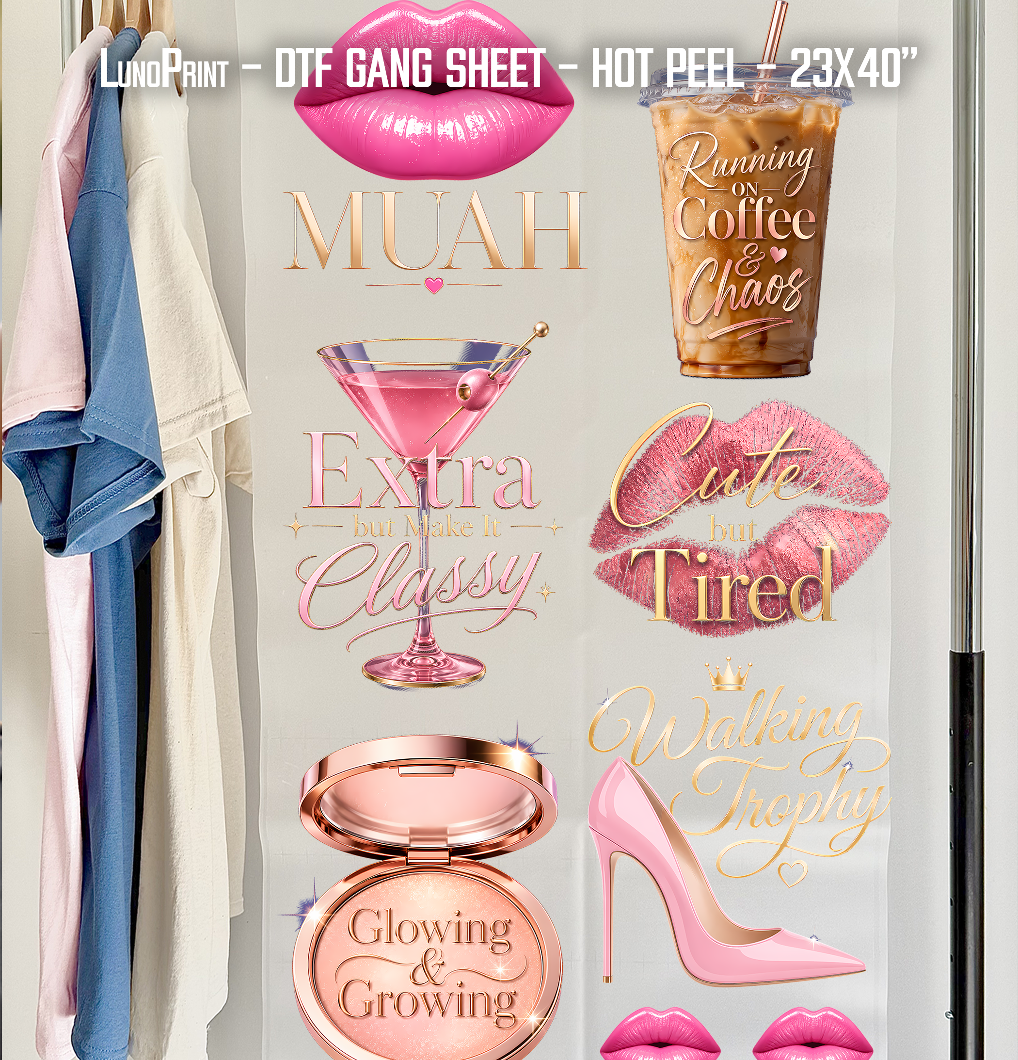 Muah DTF Gang Sheet 23x40 in. Girly Ready-to-press Heat transfers