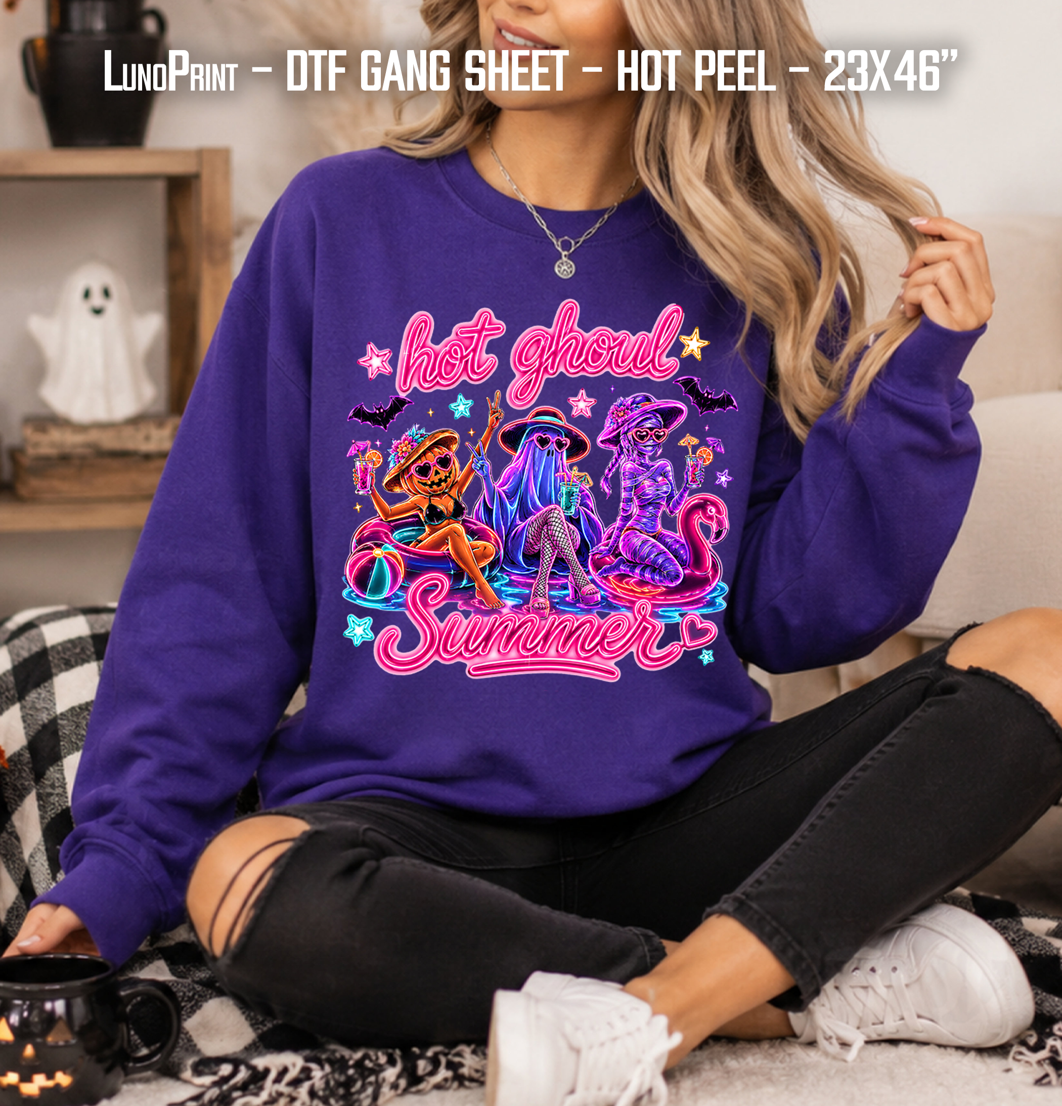 Summerween DTF Gang Sheet, 23x46 in. Ready to Press Heat transfers