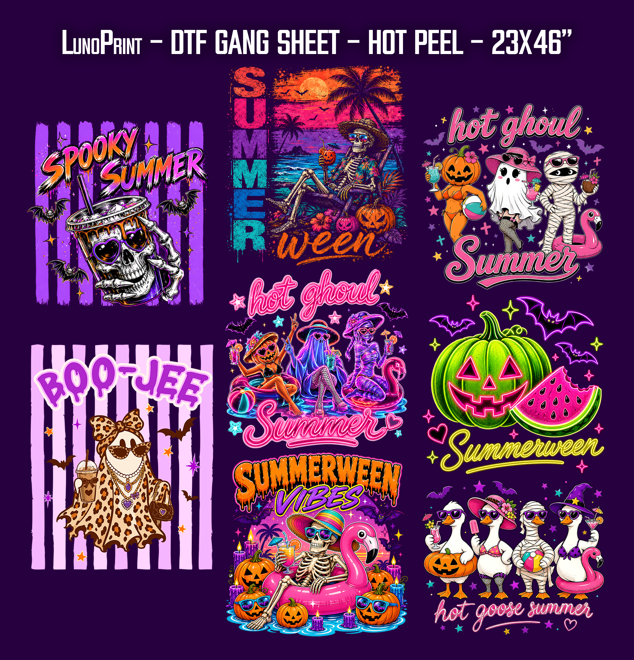 Summerween DTF Gang Sheet, 23x46 in. Ready to Press Heat transfers