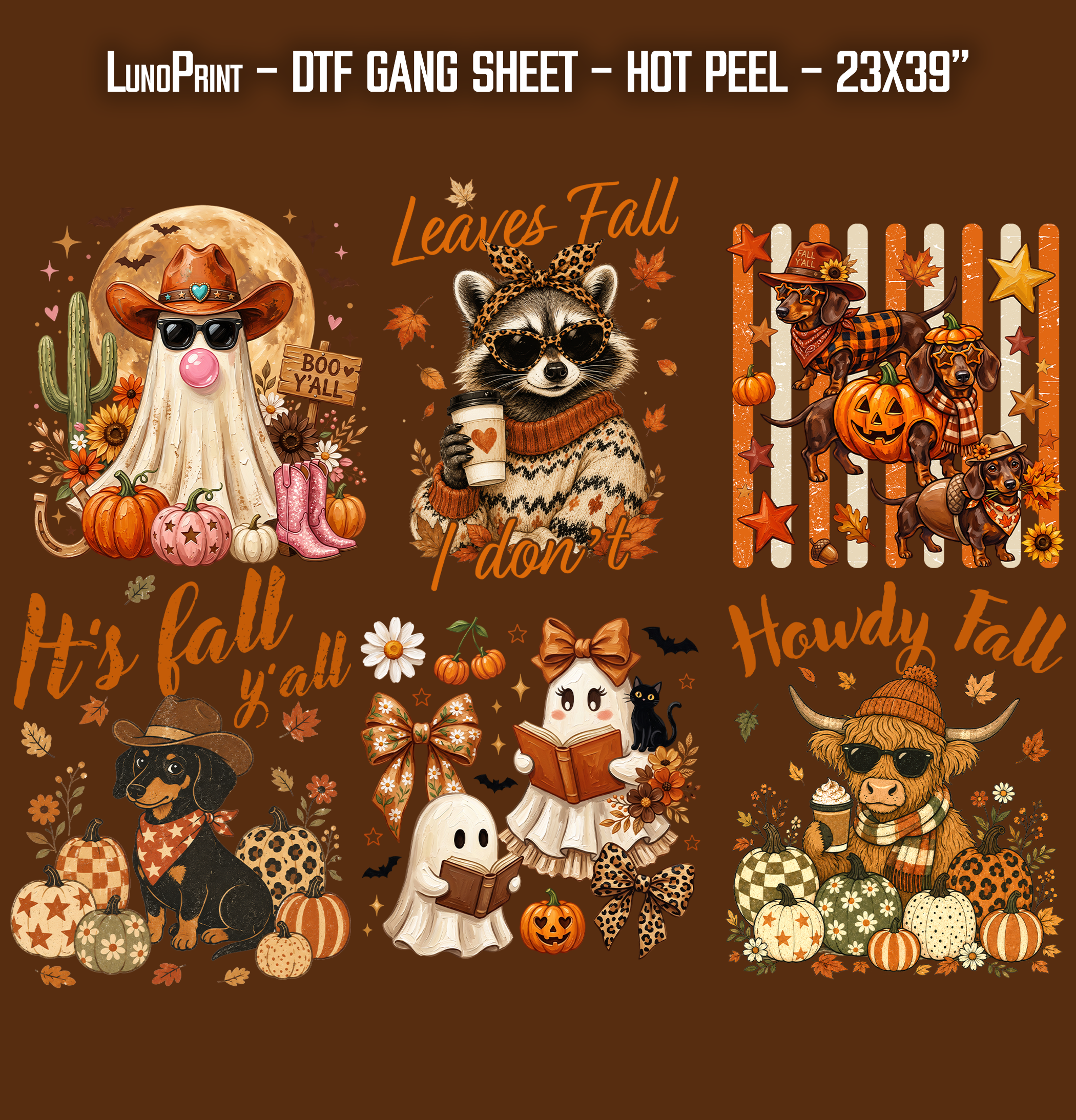 Howdy Fall DTF Gang Sheet 23x39 in. Western Ready-to-press Heat transfers