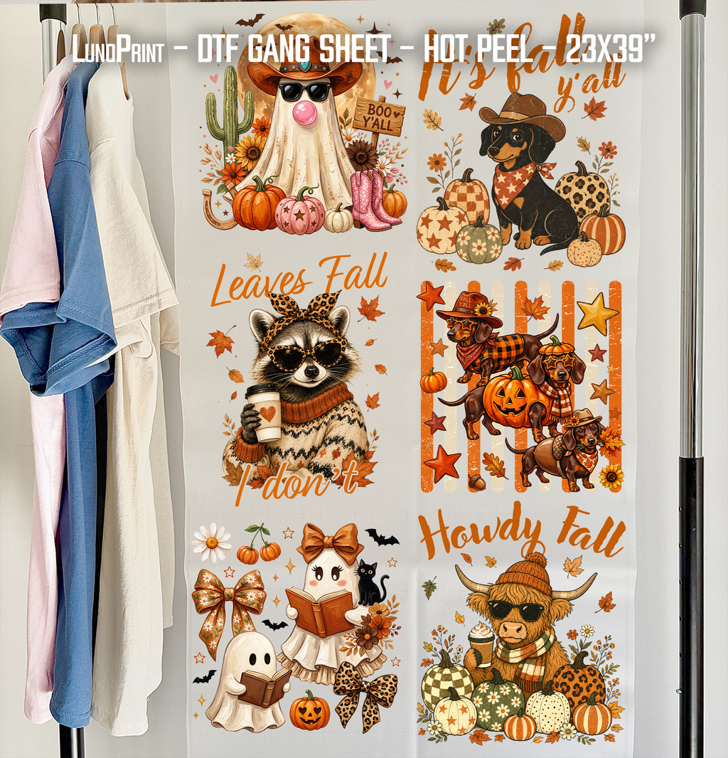 Howdy Fall DTF Gang Sheet 23x39 in. Western Ready-to-press Heat transfers