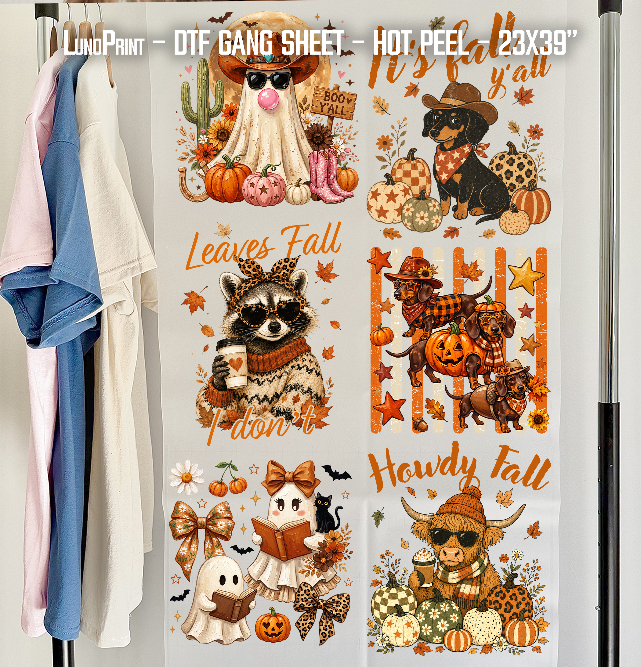 Howdy Fall DTF Gang Sheet 23x39 in. Western Ready-to-press Heat transfers