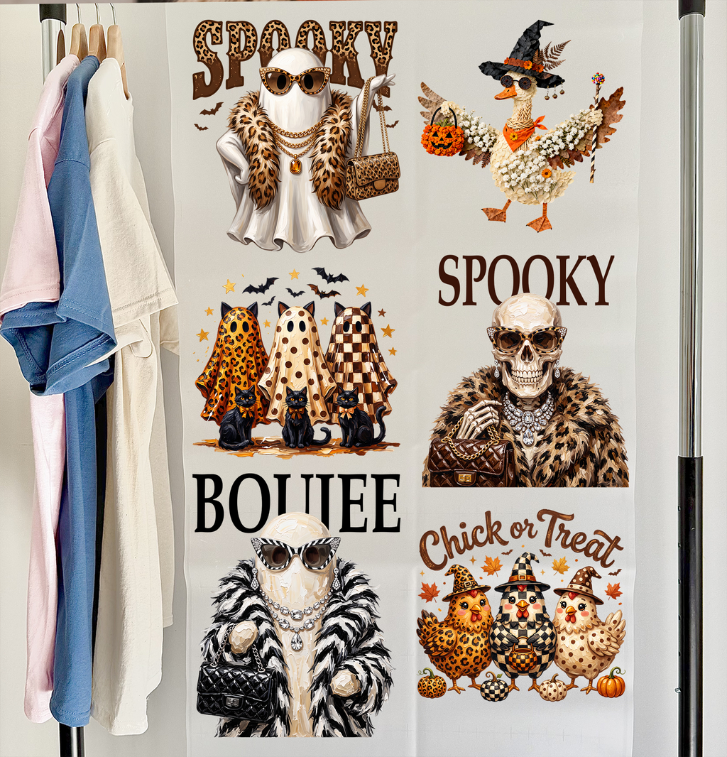 Spooky Skeleton DTF Gang Sheet 23x38 in. Halloween Ready-to-press Heat transfers
