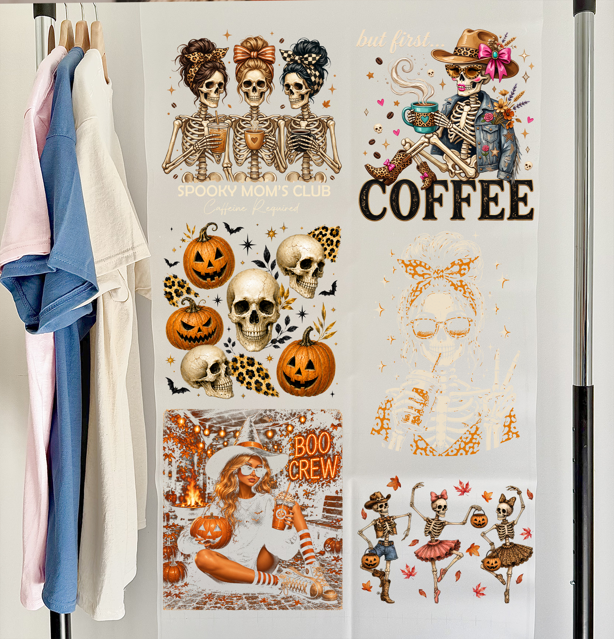 Coffee Skeleton DTF Gang Sheet 23x35 in. Halloween Ready-to-press Heat transfers
