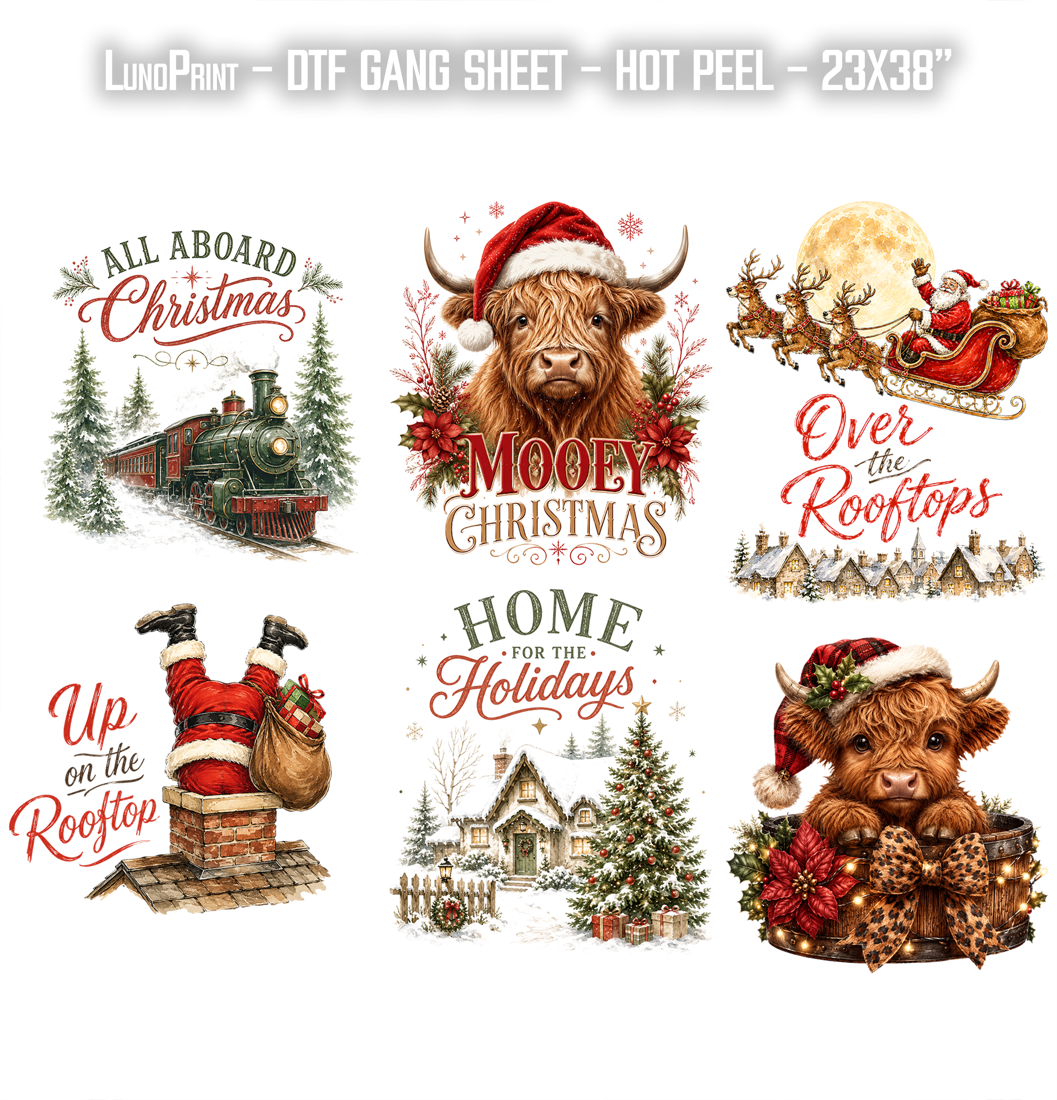 All Aboard DTF Gang Sheet 23x38 in. Christmas Ready-to-press Heat transfers