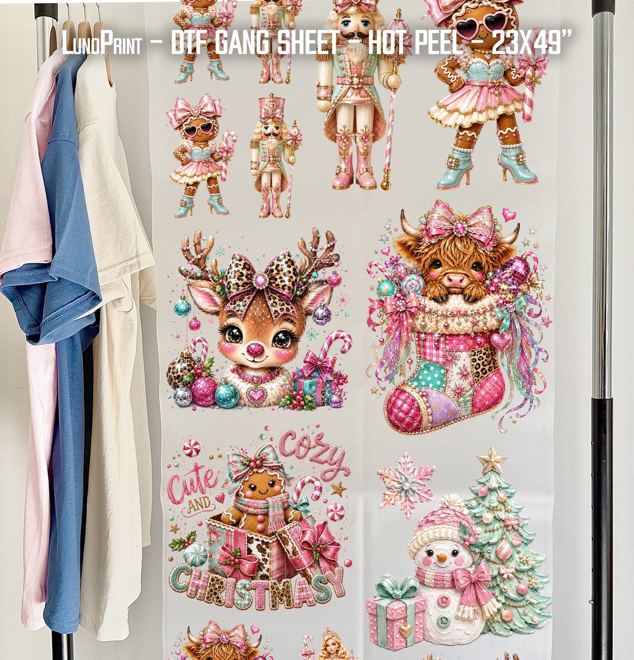 Christmas DTF Gang Sheet, 23x49 in. Ready-to-Press Heat transfers