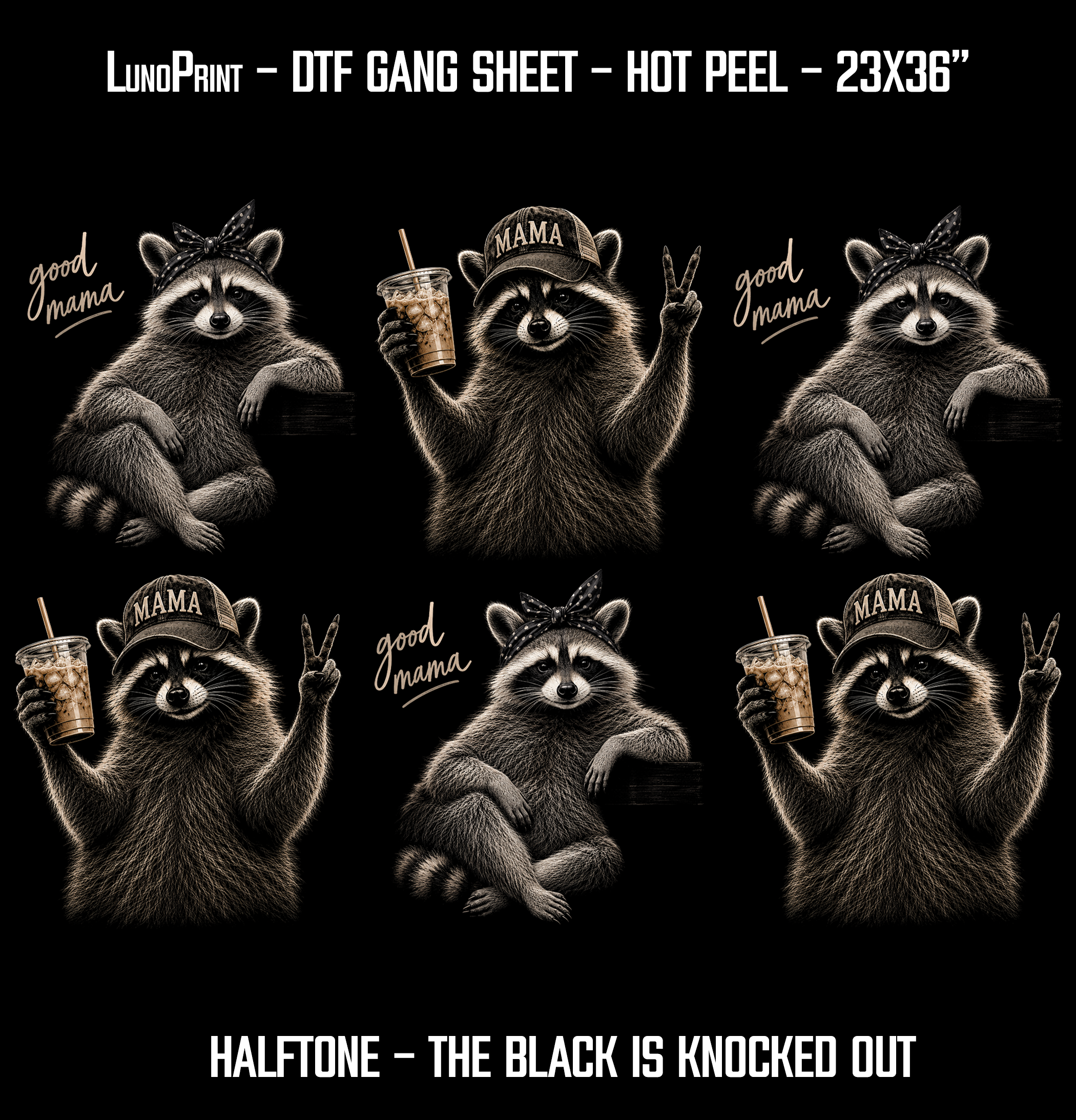 Mama HALFTONE DTF Gang Sheet 23x36 in. Ready-to-press Heat transfers