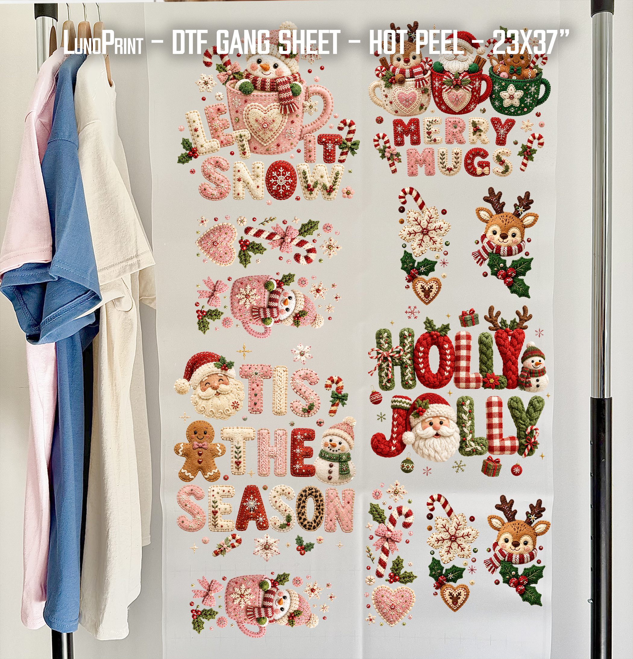 Yarn & Patchwork Christmas (+sleeve prints) DTF Gang Sheet 23x37 in. Ready-to-press Heat transfers (Copy)