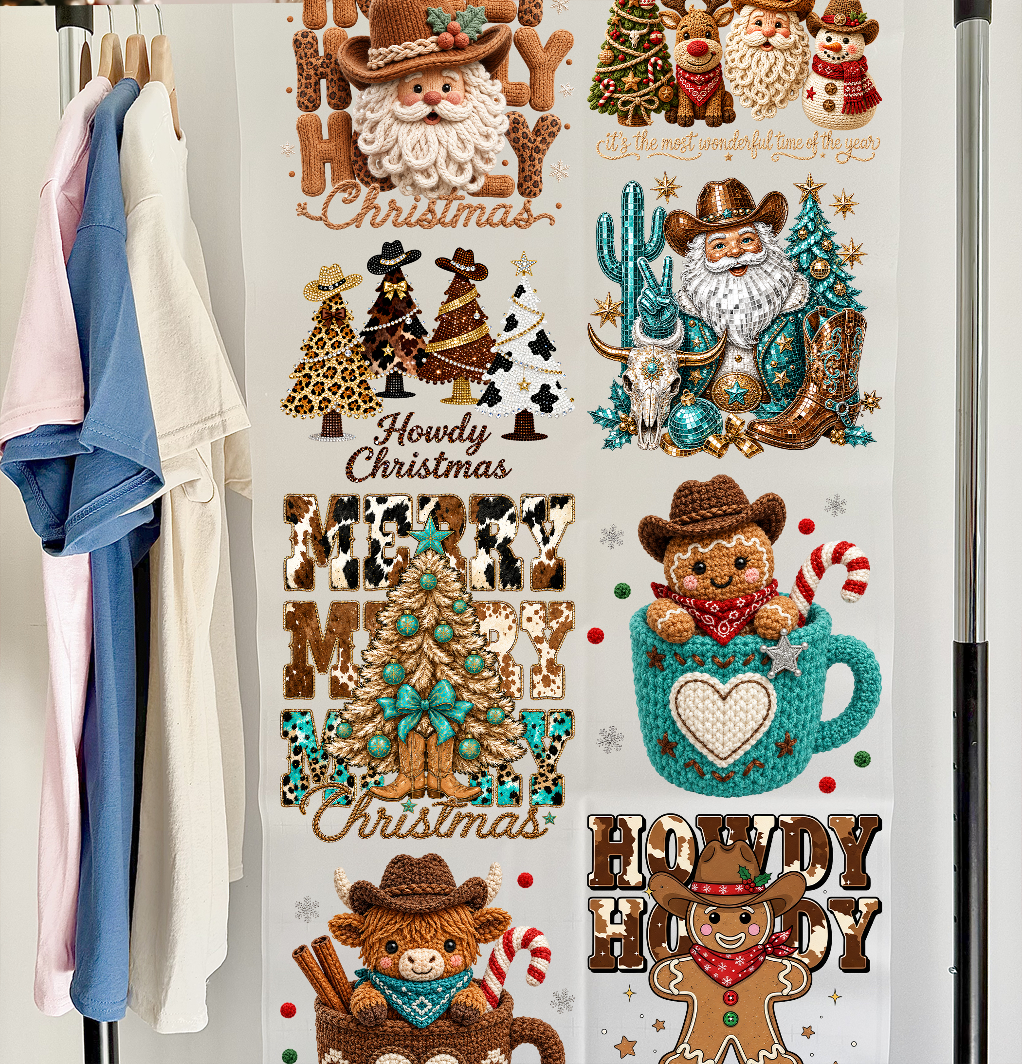 Howdy Christmas DTF Gang Sheet, 23x46 in. Western Ready to Press Heat transfers