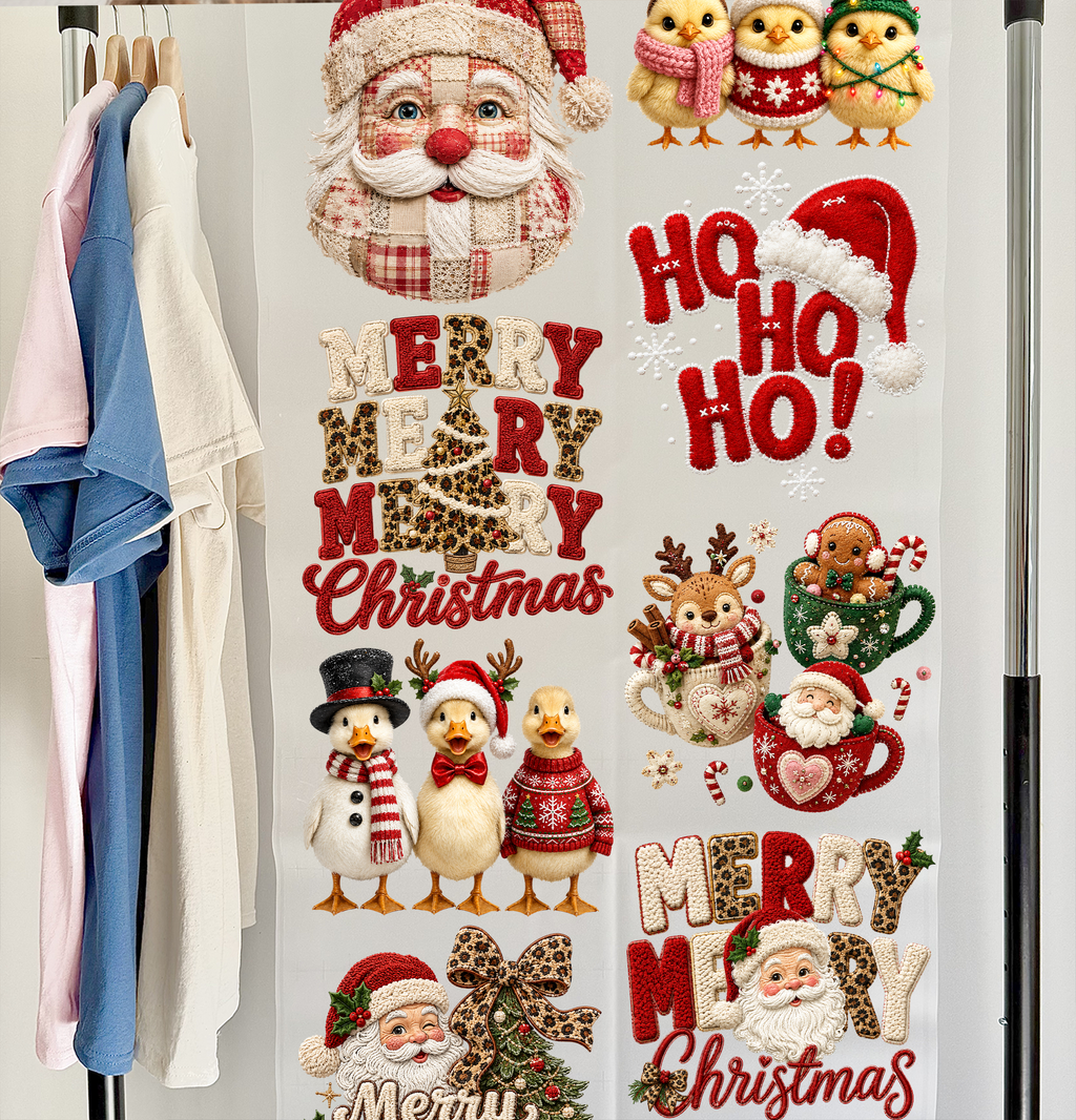 Crochet Christmas DTF Gang Sheet, 23x50 in. Ready-to-Press Heat transfers
