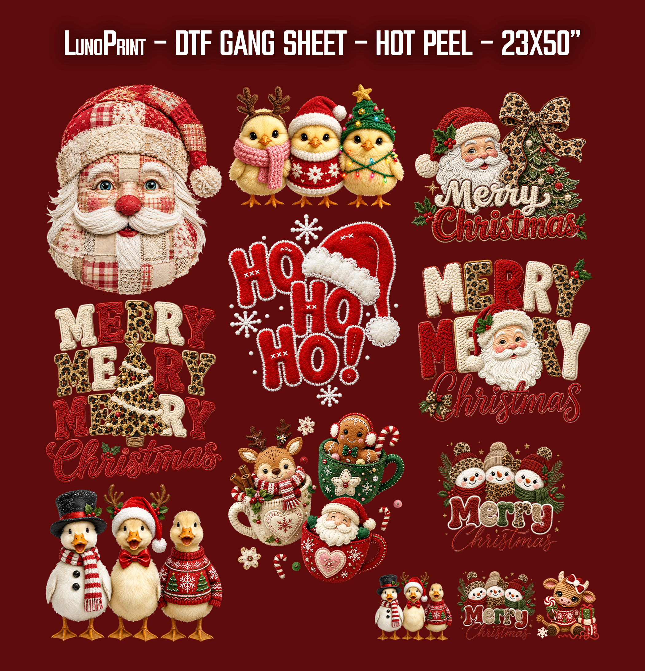 Crochet Christmas DTF Gang Sheet, 23x50 in. Ready-to-Press Heat transfers