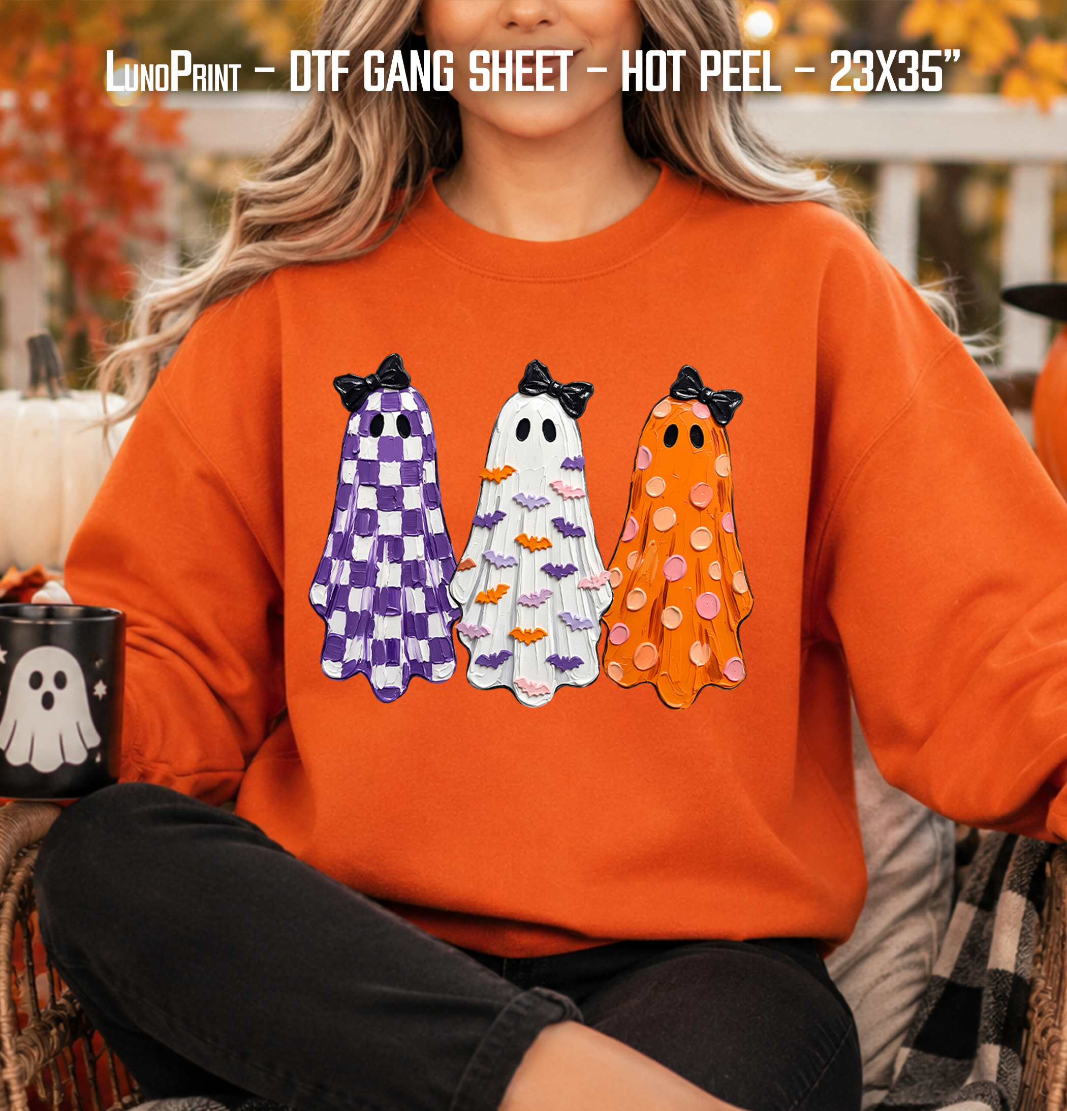 Halloween Ghosts DTF Gang Sheet 23x35 in. Cute & Spooky Ready-to-press Heat transfers