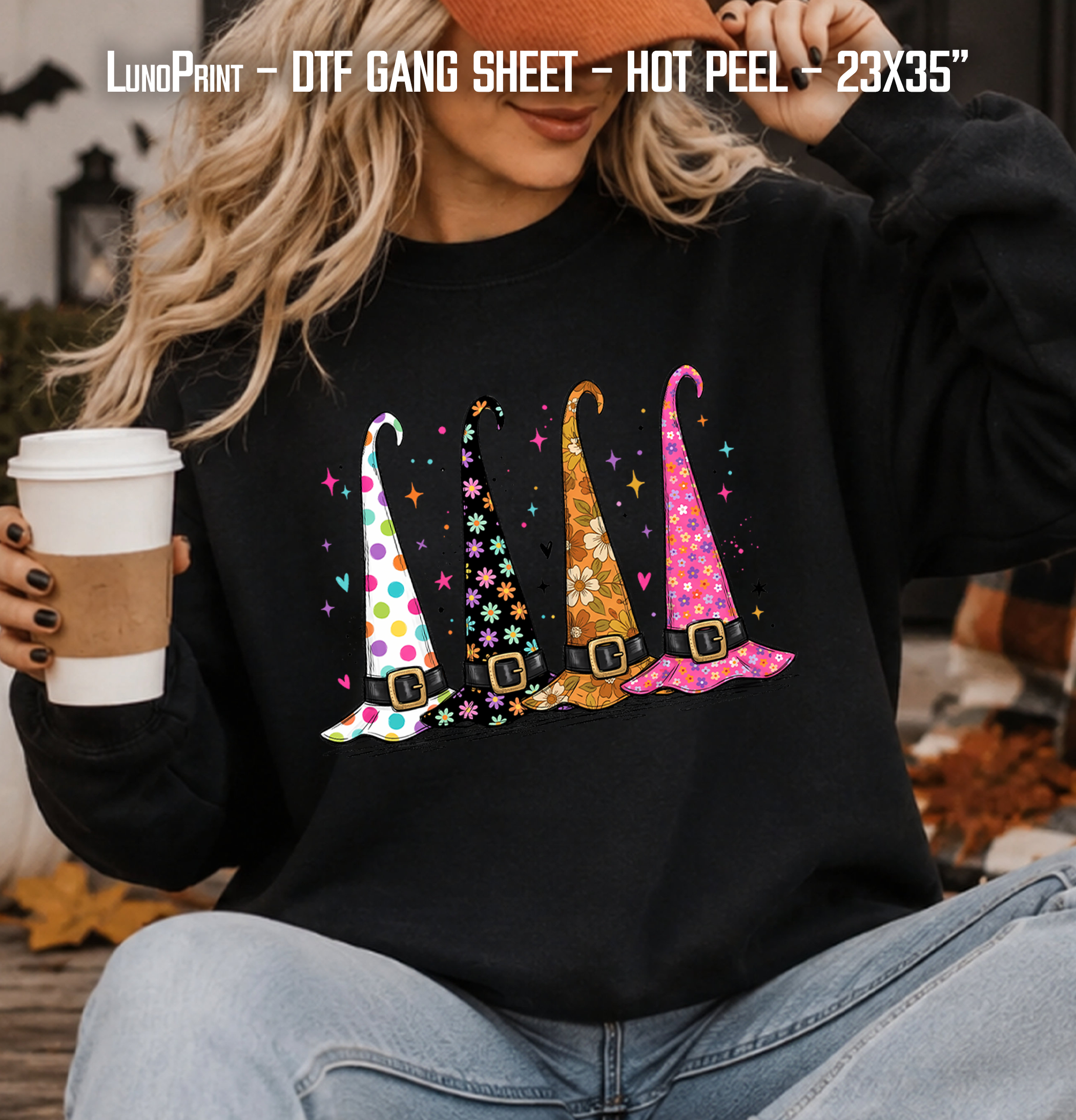 Halloween Ghosts DTF Gang Sheet 23x35 in. Cute & Spooky Ready-to-press Heat transfers