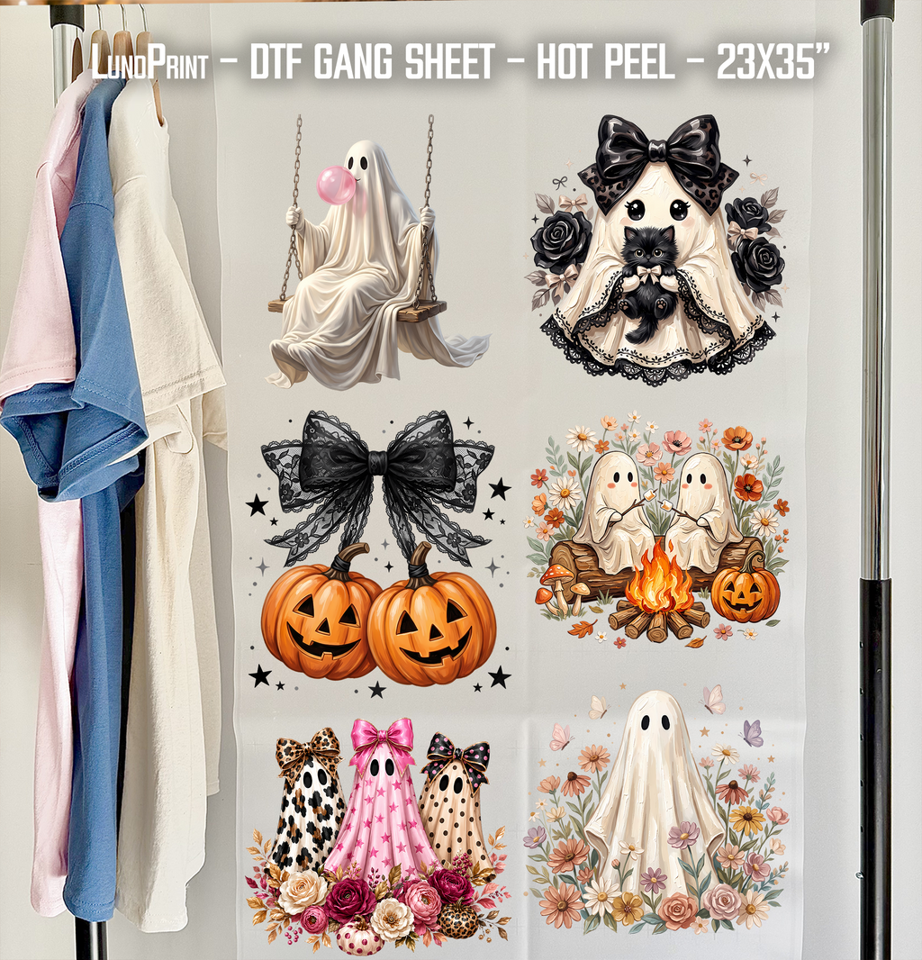 Halloween Ghosts DTF Gang Sheet 23x35 in. Coquette Ready-to-press Heat transfers