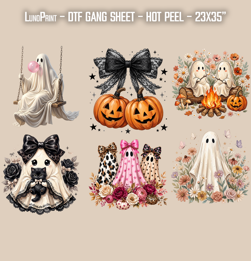 Halloween Ghosts DTF Gang Sheet 23x35 in. Coquette Ready-to-press Heat transfers
