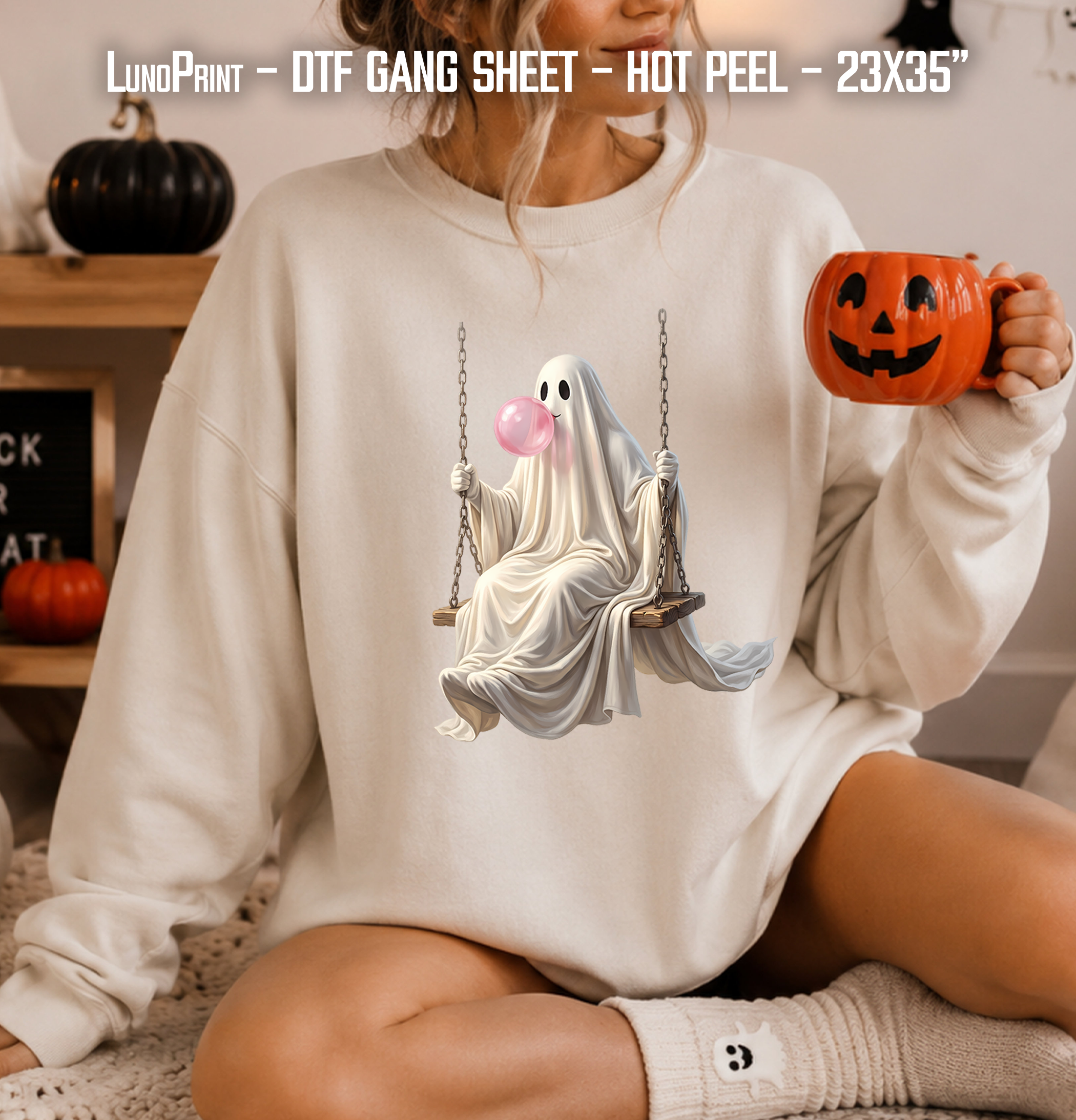 Halloween Ghosts DTF Gang Sheet 23x35 in. Coquette Ready-to-press Heat transfers