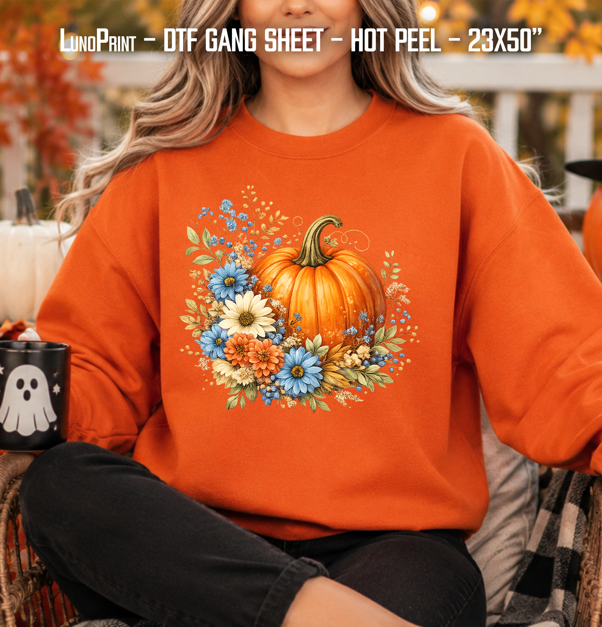 Give Thanks DTF Gang Sheet, 23x50 in. Pumpkins Ready-to-Press Heat transfers