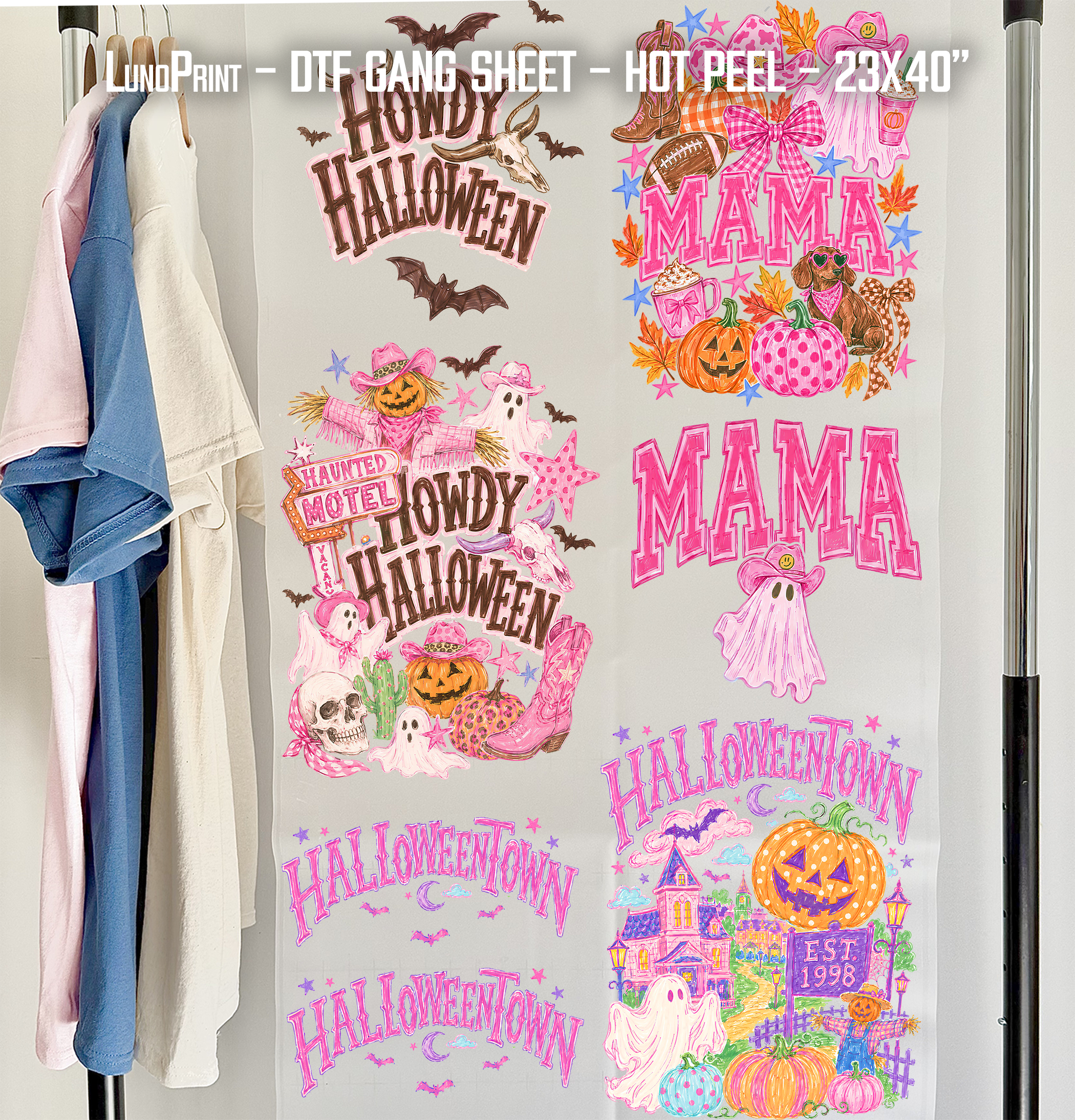 Howdy Halloween - Back & Front designs DTF Gang Sheet 23x40 in. Western Fall Ready-to-press Heat transfers