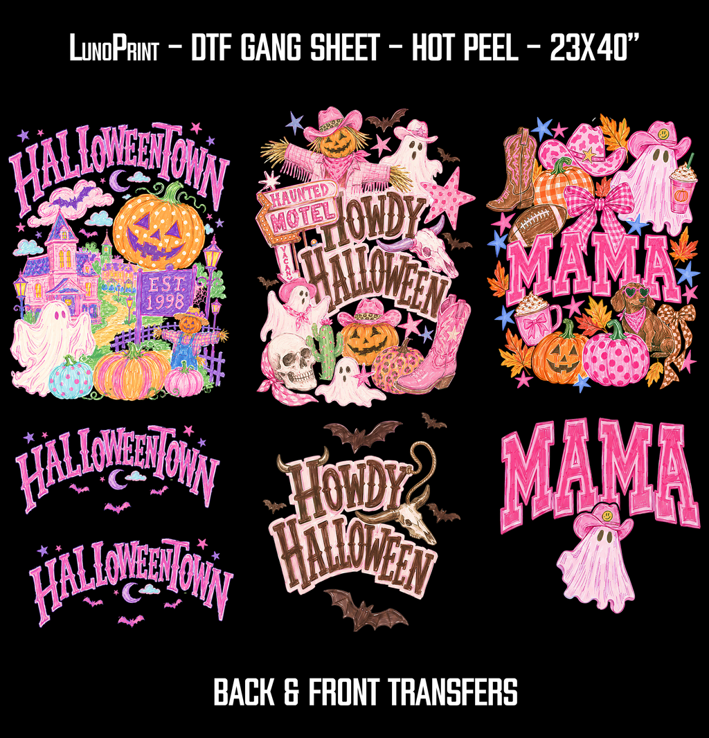 Howdy Halloween - Back & Front designs DTF Gang Sheet 23x40 in. Western Fall Ready-to-press Heat transfers